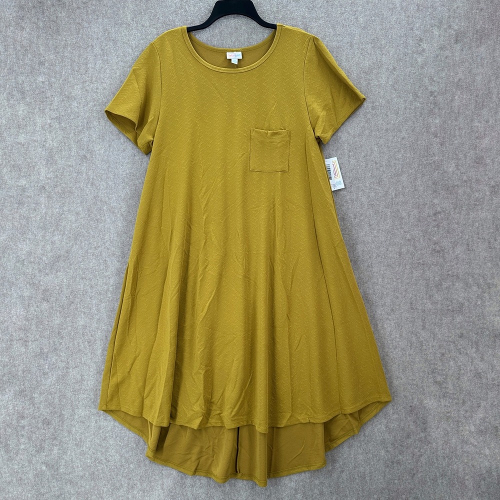NEW LuLaRoe Carly Dress Mustard Yellow Textured‎ Pocket Tunic Top 2XL FLAWS